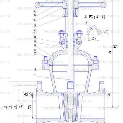 Чертёж задвижки 30с76нж DN 50-200 PN 63